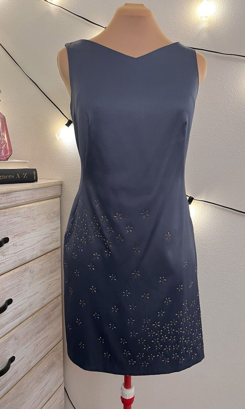 Vintage 90s Y2K CDC Caren Desiree Cocktail Satin Navy Dress Sz 6 Glitter Glam